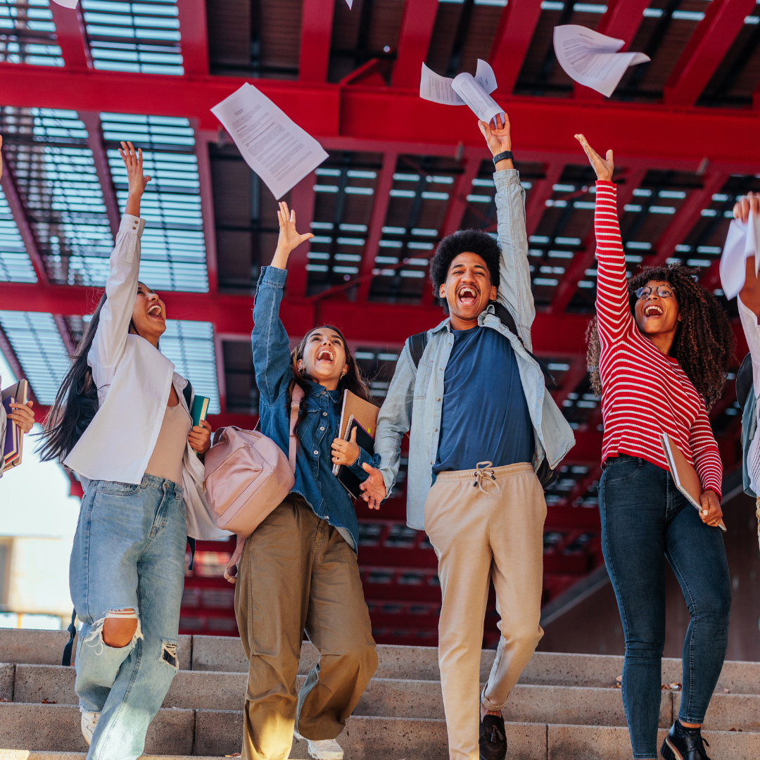 Learners celebrating GCSE and A Level Results Day 2025